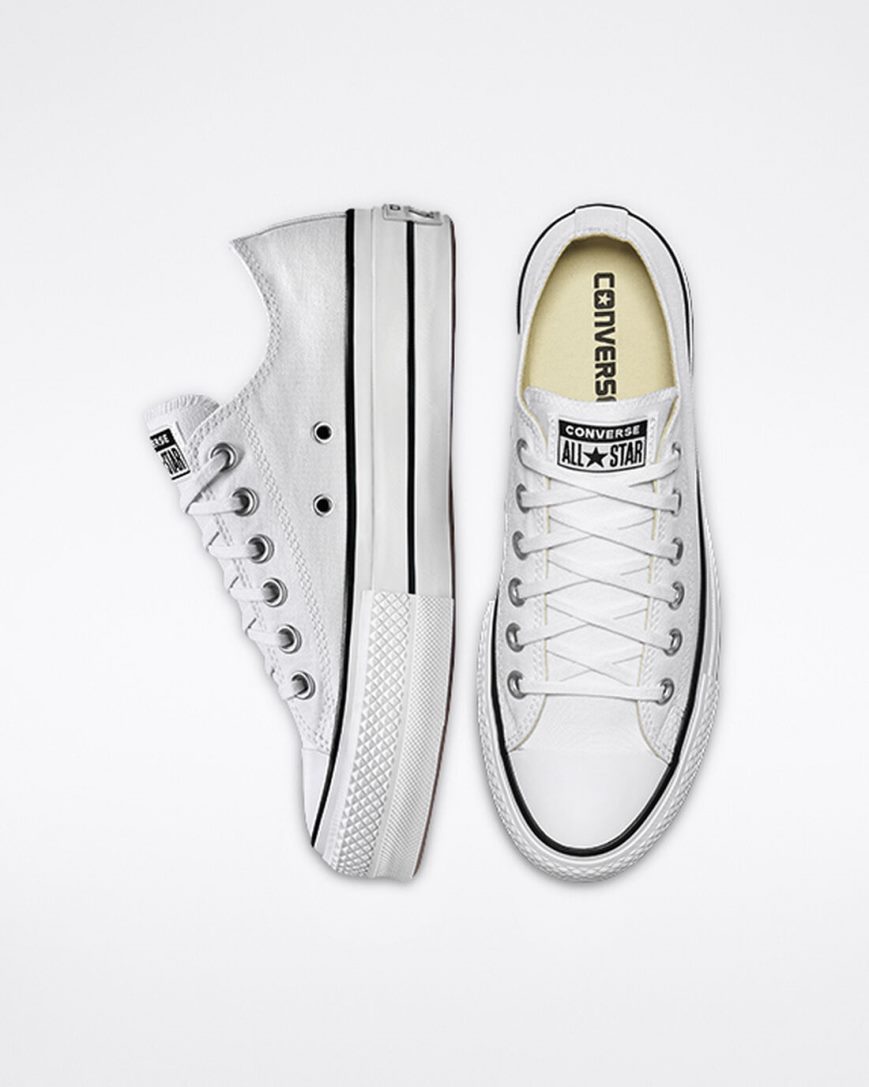 Dámské Boty Na Platformy Converse Chuck Taylor All Star Lift Platene Nízké Bílé Černé Bílé | CZ LSWG03